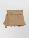 Msgm Tailored Beige Bermuda Shorts With Belted Waist In Brown