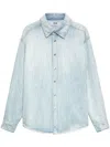 Msgm Light Blue Denim Shirt With Classic Collar In Blue