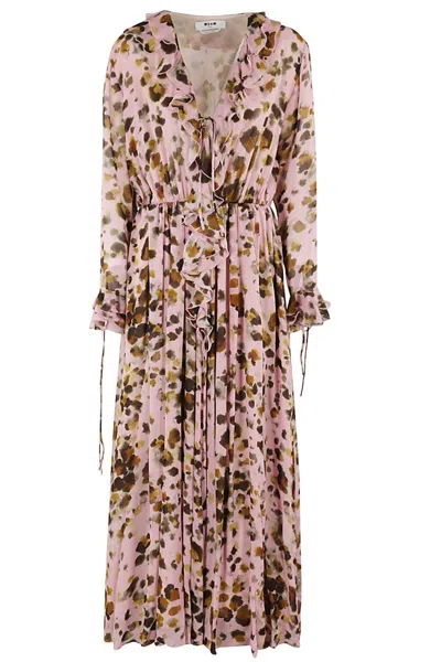 MSGM WATERCOLOR LEOPARD PRINT MAXI DRESS