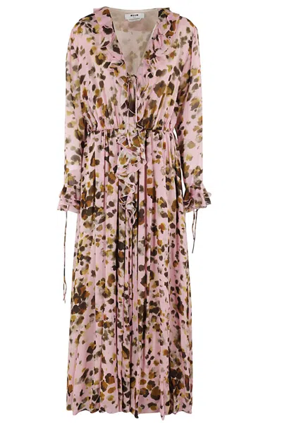 MSGM MSGM WATERCOLOR LEOPARD PRINT MAXI DRESS
