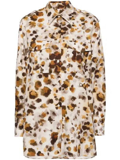 Msgm Watercolour-print Cotton Shirt In Neutrals