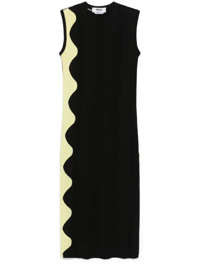 Msgm Wave-pattern Maxi Dress In Black