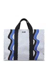 Msgm Wavy Pattern Blue Bag With Black Handles In Blue