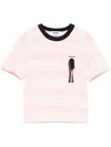Msgm White And Pink Striped Cotton T-shirt With Bow In Pink