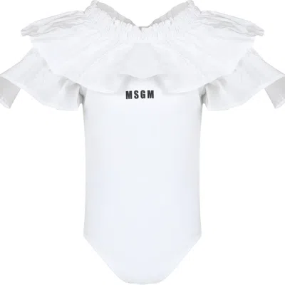 Msgm Kids' White Bodysuit For Girl With Logo