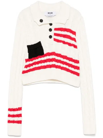 MSGM WHITE CABLE-KNIT JUMPER