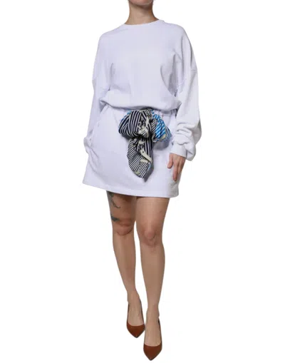 Pre-owned Msgm White Cotton Belted Long Sleeves Crew Neck Mini Women's Dress ()