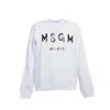 Msgm Cream Cotton Crewneck Sweatshirt With Brush Logo Print In White