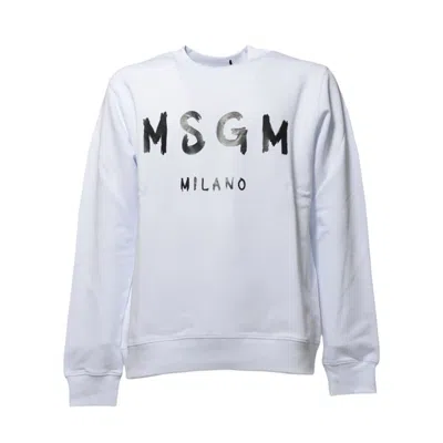 MSGM WHITE COTTON CREWNECK SWEATSHIRT