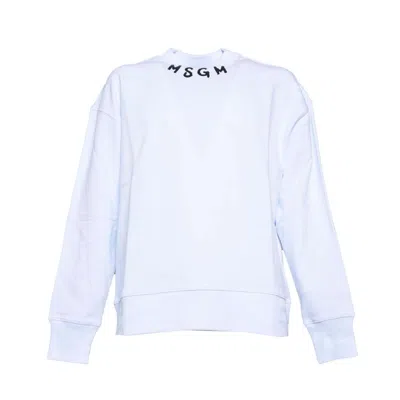 MSGM WHITE COTTON CREWNECK SWEATSHIRT