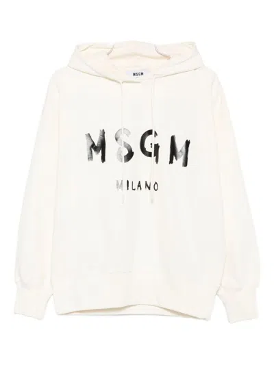 Msgm White Cotton Crewneck Sweatshirt With Logo