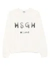 Msgm White Cotton Crewneck Sweatshirt With Logo In White