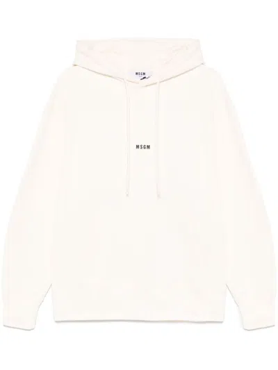 MSGM WHITE COTTON HOODIE WITH BLACK LOGO