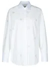 Msgm Cotton Shirt With Collared Neck And Embroidered Pattern In White