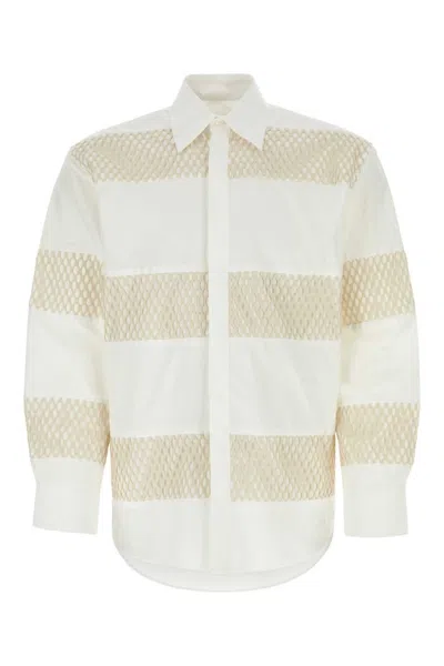 Msgm Cotton Shirt With Sheer Panels And Button Cuffs In Multi