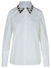 Msgm White Shirt With Detachable Collar And Rhinestone In White