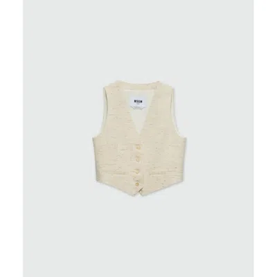 Msgm White Cotton Sleveless Jacket In Neutral