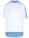 Msgm Asymmetric Striped T-shirt Button Detail In White