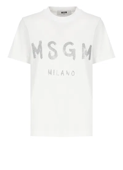 Msgm Glitter Cotton Jersey Knit Detail In Multicolor
