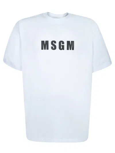 Msgm White Cotton T-shirt With Bold Logo