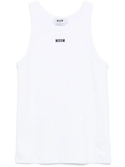 Msgm White Cotton Tank Top With Black Logo Print