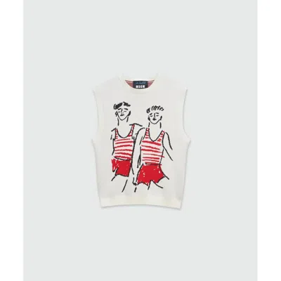 Msgm White Cotton Tank Tops In Multi