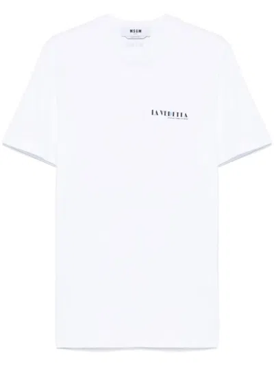 MSGM WHITE CREW NECK T-SHIRT
