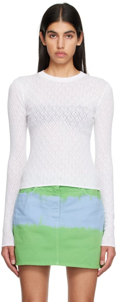 Msgm White Crewneck Long Sleeve T-shirt In 1 White