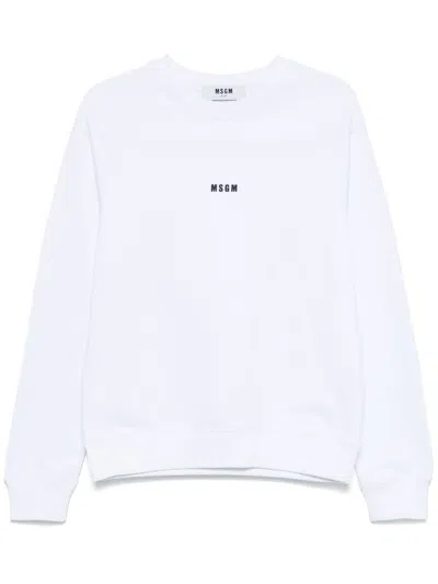 Msgm White Crewneck Sweatshirt With Logo