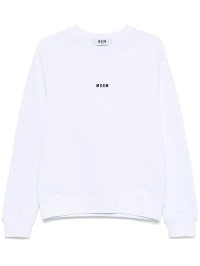 Msgm White Crewneck Sweatshirt With Logo