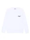 Msgm White Crewneck Sweatshirt With Script Logo In White