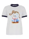Msgm White Crewneck T-shirt With Logo Print On The Front In Cotton Woman In White