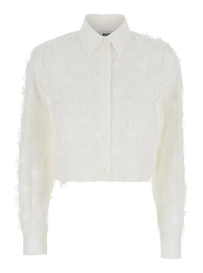 Msgm White Crop Shirt
