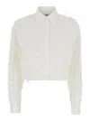 Msgm White Crop Shirt With All-over Applied Embroidery In Cotton Blend Woman