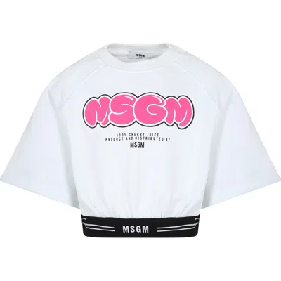 Msgm Kids' White Crop Sweatshirt For Girl With Logo
