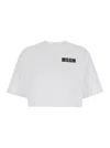 Msgm White Crop T-shirt With Logo Print On The Front And Maxi Print On The Back