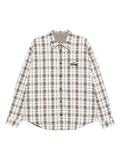 Msgm White Double-face Flannel Shirt In Multi