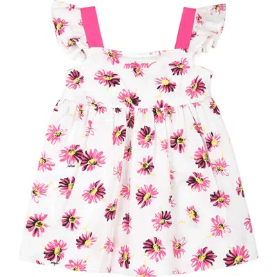 Msgm White Dress For Baby Girl With Flowers Print