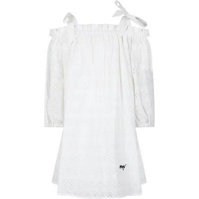 Msgm Kids' White Dress For Girl With Broderie Anglaise