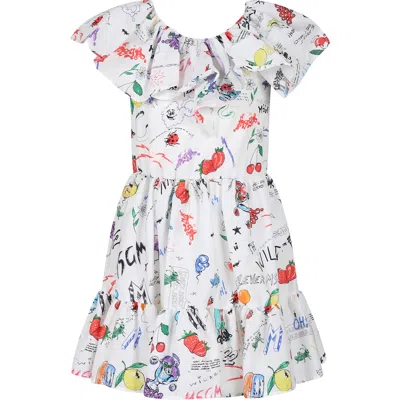 Msgm Kids' White Dress For Girl With Comic Print