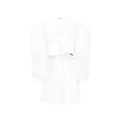 MSGM WHITE DRESS FOR GIRL WITH LOGO