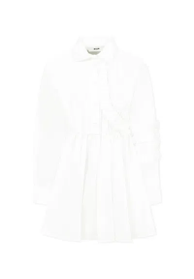 Msgm Kids' White Dress For Girl With Logo