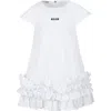 MSGM WHITE DRESS FOR GIRL WITH LOGO