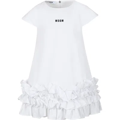 Msgm Kids' White Dress For Girl With Logo