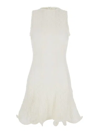Msgm White Dress With Peplum Design And Hidden Back Closure In Cotton Blend Woman