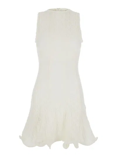 Msgm White Dress With Peplum Design And Hidden Back Closure In Cotton Blend Woman