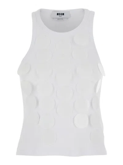 Msgm White Embellished Round Neck Top