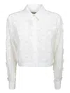 Msgm Cropped White Shirt With Floral Embroidery In White