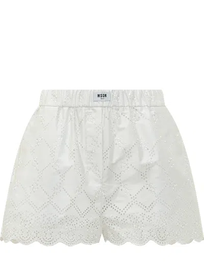 MSGM WHITE EMBROIDERED SHORTS