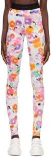 Msgm White Flower Leggings In 01 White